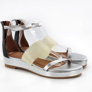 JEFFREY CAMPBELL NEW Ankle Strap Leather Platform Sandals Silver Black NWD